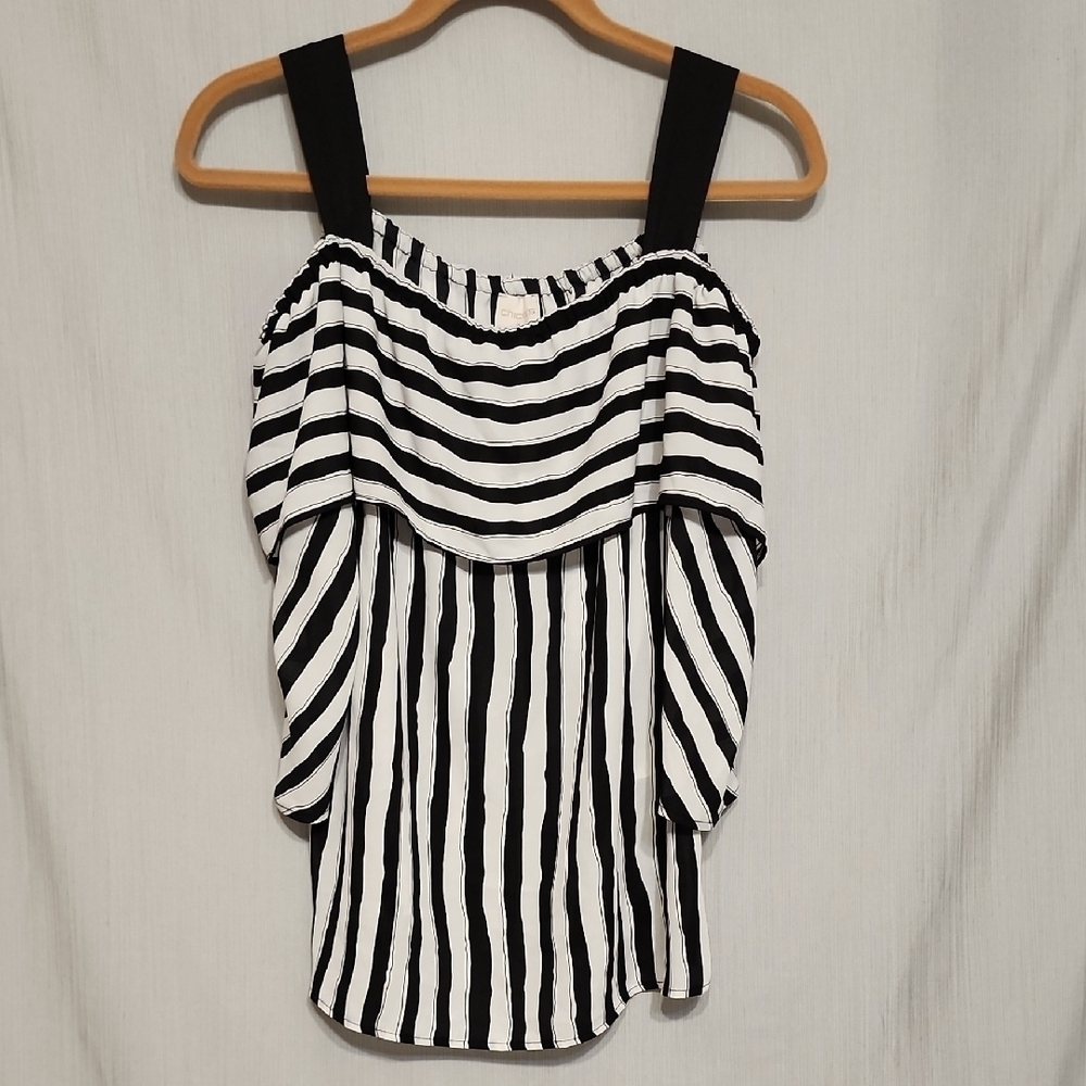 Chico's Black and White Asymmetrical Tank Top Size L